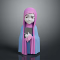 Ariyala Character In Pink Headscarf Blue Robe Holding Gray Book With Sad Expression