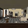 Middle Ancient Living Room Sofa Combination Coffee Table Carpet Leisure Sofa 3d model