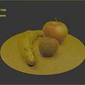 Ripe Banana Red Apple and Purple Plum on a Round Wooden Plate