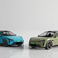 Two Modern Electric Cars In Blue And Green Colors With Sleek Design And Aerodynamic Body