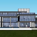 Modern Detached Villa Exterior Design With Glass Facade Lawn Swimming Pool And Lighting