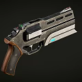 Futuristic Sci Fi Pistol Weapon With Wooden Grip Metallic Body And Blue Light Design