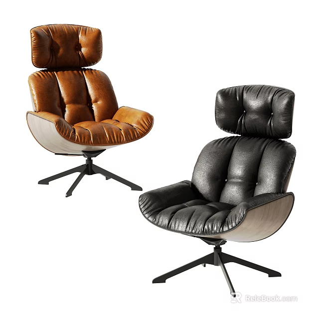 Modern Leather Office Chairs Brown and Black with Plush Backrest Seat and Metal Base 3d model 