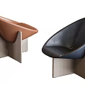 Modern Brown and Black Lounge Chair With Wooden Frame And Curved Leather Seat Design