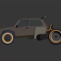 Low Poly Style Brown Car With Blue Stripe White Orange Wheels And Roof Rack