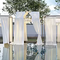 Elegant White Ceiling Drapery For Outdoor Poolside Event With Trees And Reflection 3d model