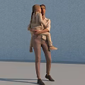 Woman Holding Child In Indoor Space With Light Wall And Dark Floor