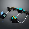 Automated Mechanical Conveyor System With Computer Control And Circular Processing Unit Featuring Blue Yellow Components