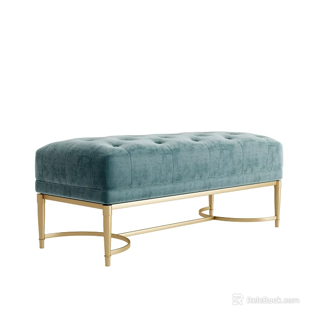 Elegant Modern Teal Velvet Tufted Sofa Bench With Gold Metal Legs 3d model 