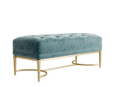 Elegant Modern Teal Velvet Tufted Sofa Bench With Gold Metal Legs 3d model