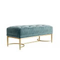 Elegant Modern Teal Velvet Tufted Sofa Bench With Gold Metal Legs