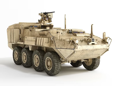 Sand Colored Armored Tactical Functional Vehicle With Six Wheels And Weapon 3d model