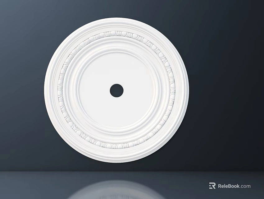 White Ceiling Medallion With Ornate Decorative Details 3d model 