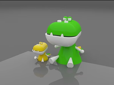 Large Green And Small Yellow Crocodile Shaped Dolls With White Bellies And Mouths Together 3d model