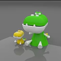 Large Green And Small Yellow Crocodile Shaped Dolls With White Bellies And Mouths Together