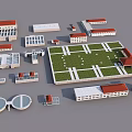 Industrial Factory Complex With Multiple Buildings Red Roof And Green Area Layout Structures