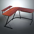 Modern Wooden Curved Computer Desk with Black Metal Frame for Electronic Devices Workstation