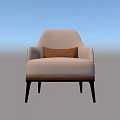 Modern Beige Fabric Upholstered Accent Chair With Brown Armrest Black Metal Legs And Plush Cushion