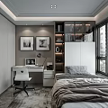 Tatami Bedroom Interior Design With Desk Chair Bookshelf Window And Wall Paintings