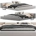 Modern Double Bed Design With Gray Frame Beige Pillows And Black Blanket 3d model