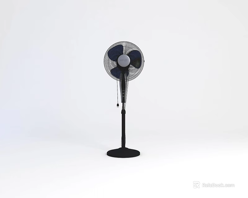 Modern Technology Exhibition Hall Featuring Pedestal Fan With Black Base And Silver Blades 3d model 