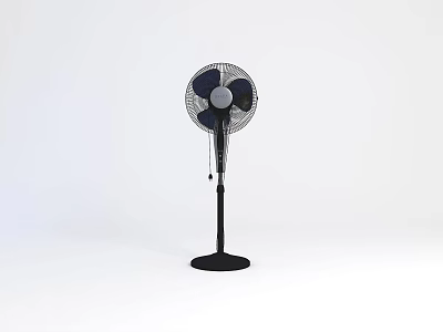 Modern Technology Exhibition Hall Featuring Pedestal Fan With Black Base And Silver Blades 3d model
