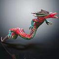 Colorful Dragon Sculpture with Dynamic Flying Pose and Vibrant Red Green Details