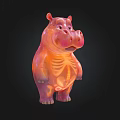 Transparent Hippo Doll With Pink Orange Gradient Color Visible Skeleton Structure On Black Background