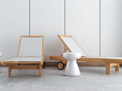 Wooden Frame Lounge Chair With Breathable Mesh Back Modern Minimalist Design And White Accent Stool 3d model