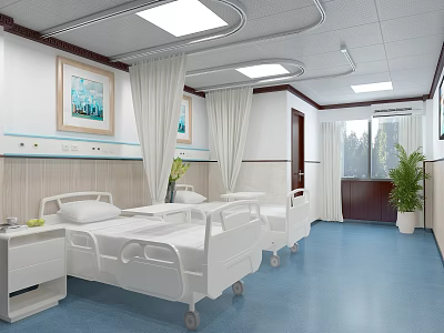 Hospital Outpatient Clinic Interior With Comfortable Seats Decorative Paintings And Indoor Plants 3d model