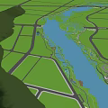 Park Landscape With Winding River Green Areas Connecting Paths And Surrounding Terrain