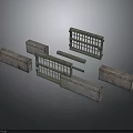 Structural Scene Components Featuring Stone Blocks And Metal Grille Gates