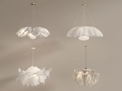 Modern White Chandeliers with Petal Shaped and Pleated Designs in Various Styles 3d model