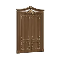 Classic Ornate Wooden Double Doors With Intricate Golden Carvings And Top Decorative Accent