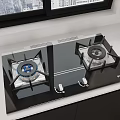 Sleek Black Glass Gas Stove On White Kitchen Countertop Near Window Background