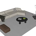 Modern Living Room Beige L-shaped Sofa with Black Coffee Table Ottoman and Cushions