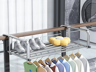 Stainless Steel Clothes Rack Organizes Shoes And Clothes In Laundry Room 3d model
