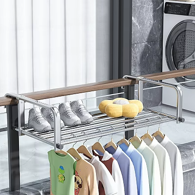 Stainless Steel Clothes Rack Organizes Shoes And Clothes In Laundry Room 3d model