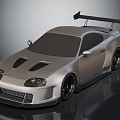 Silver Sports Car With Racing Rear Spoiler And Sporty Black Wheels Design
