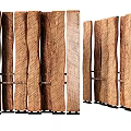 Natural Wooden Room Divider With Vertical Slats And Sturdy Black Base