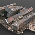 Rustic Natural Stone and Weathered Wood Stacked with Metal Fasteners on Earthy Base