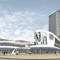 Modern Urban Commercial Complex With High Rise Building And Low Rise Retail Spaces