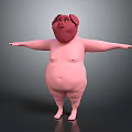 3D Cartoon Pig Character With Pink Chubby Body Arms Outstretched Standing Pose
