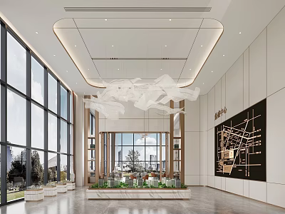 Luxury Bright Spacious Modern Sales Office Lobby With Exquisite Decoration And Real Estate 3d model