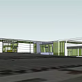 Modern Office Building Exterior With Glass Windows Flat Roof And Parking Lot