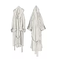 Two Gray Hooded Bathrobes With Belt In Soft Towel Fabric Design
