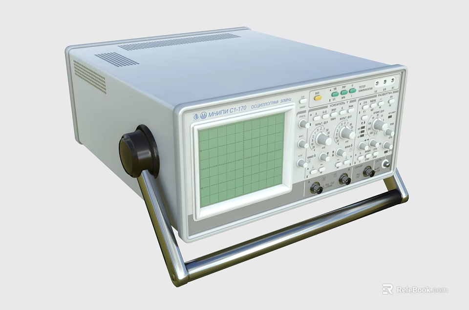 Industrial 20 MHz Oscilloscope With Green Grid Screen Analog Control Panel And Metal Stand 3d model 