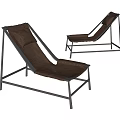 Two Modern Lounge Chairs With Black Metal Frame And Brown Cushion
