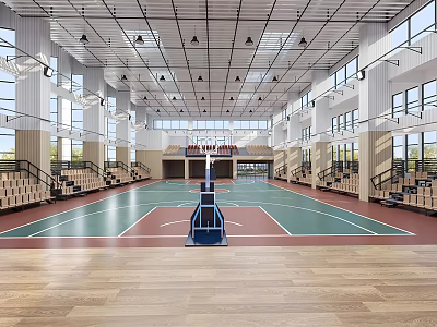 Indoor Basketball Court with Spacious Area Spectator Seats and Windows for Sports Fitness 3d model