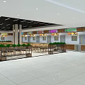 Spacious Restaurant Interior With Open Layout Tables Chairs Green Plants And Food Counters